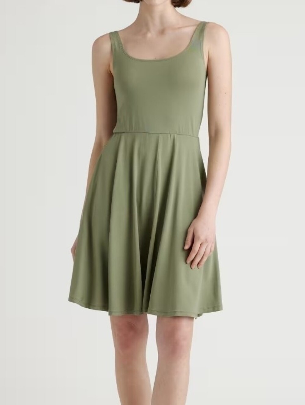 Quince Tencel Jersey Fit & Flare Mini Dress - Sage Green